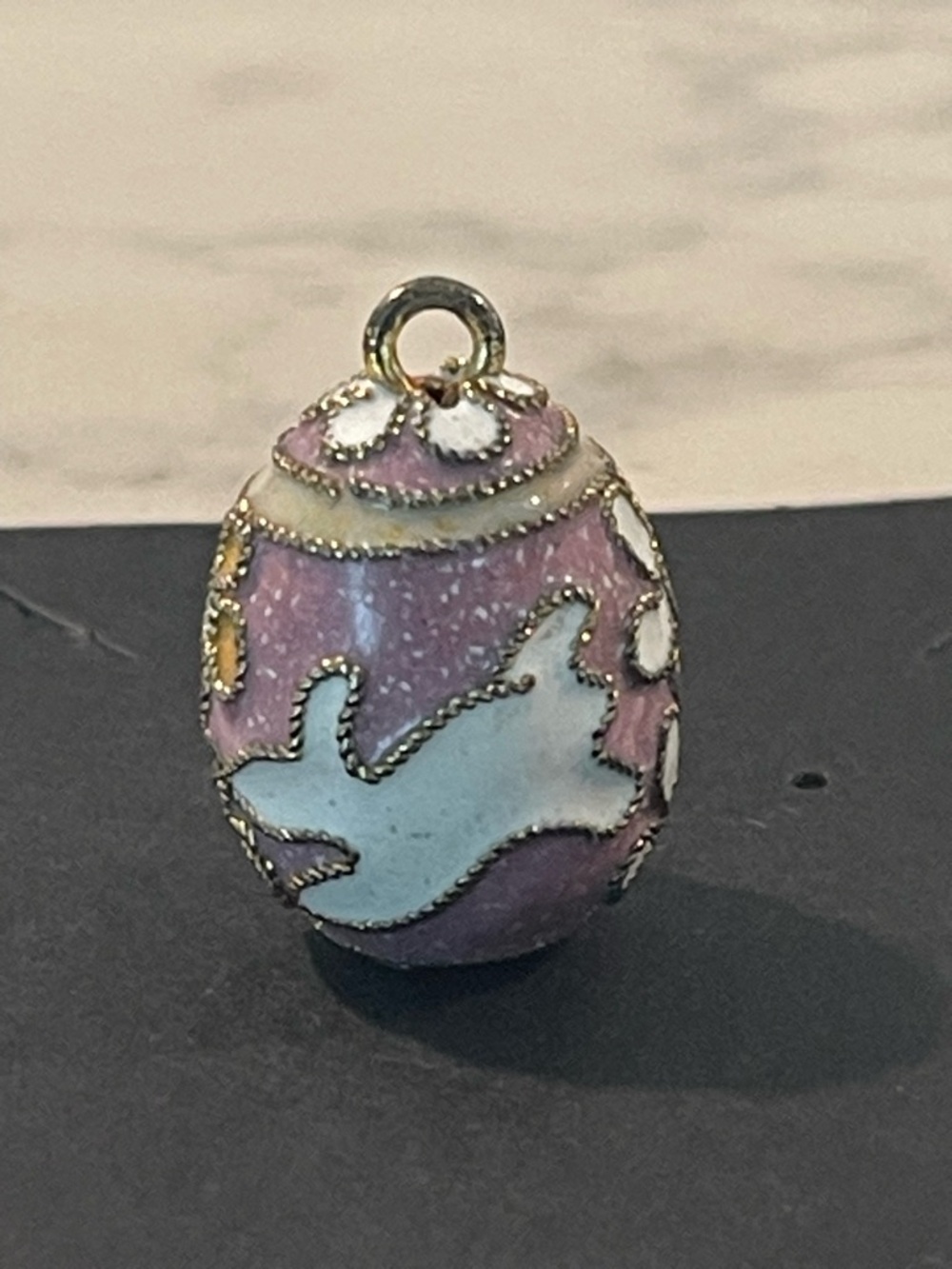 Pink Cloisonné Egg Charm with Dove Motif